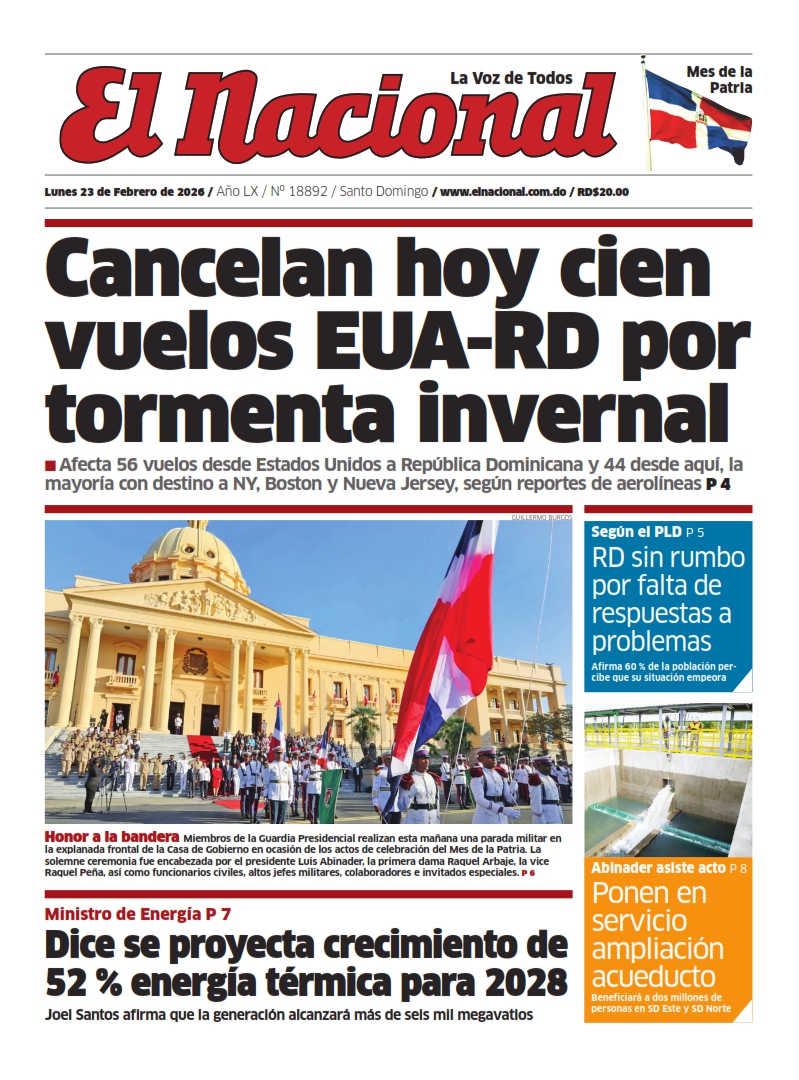 Portada Periódico El Nacional, Lunes 23, Febrero, 2026