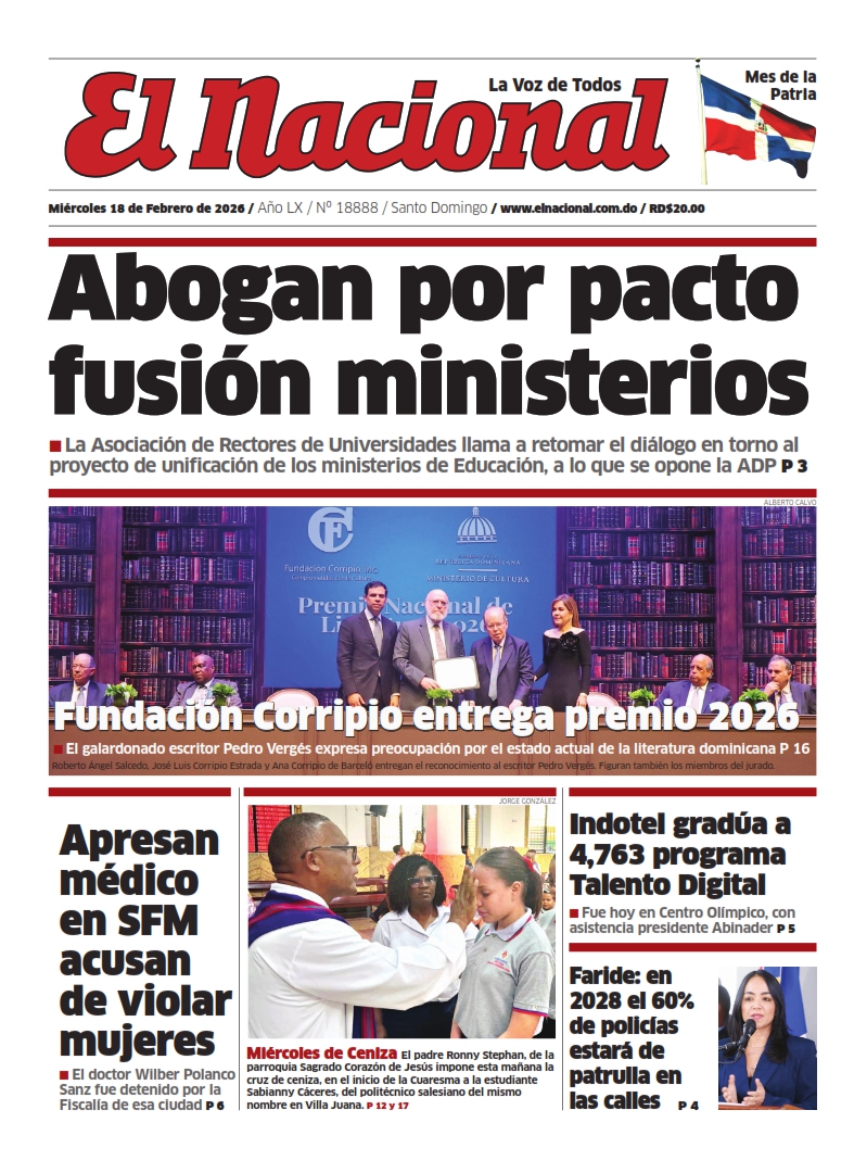 Portada Periódico El Nacional, Miércoles 18, Febrero, 2026