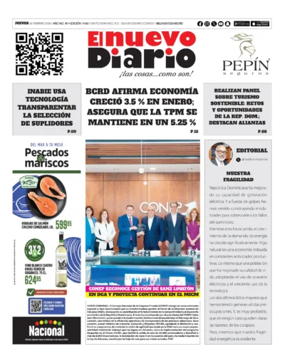 Portada Periódico El Nuevo Diario, Jueves 26, Febrero, 2026