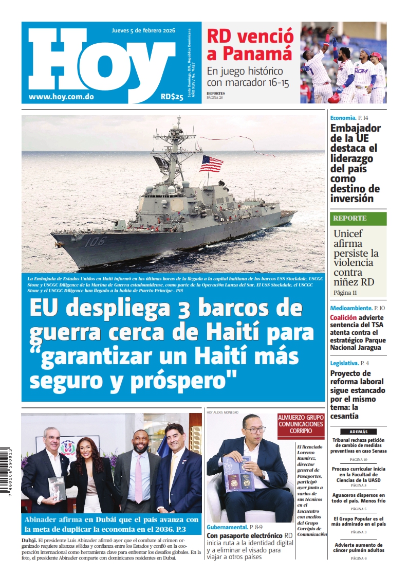Portada Periódico Hoy, Jueves 05, Febrero, 2026