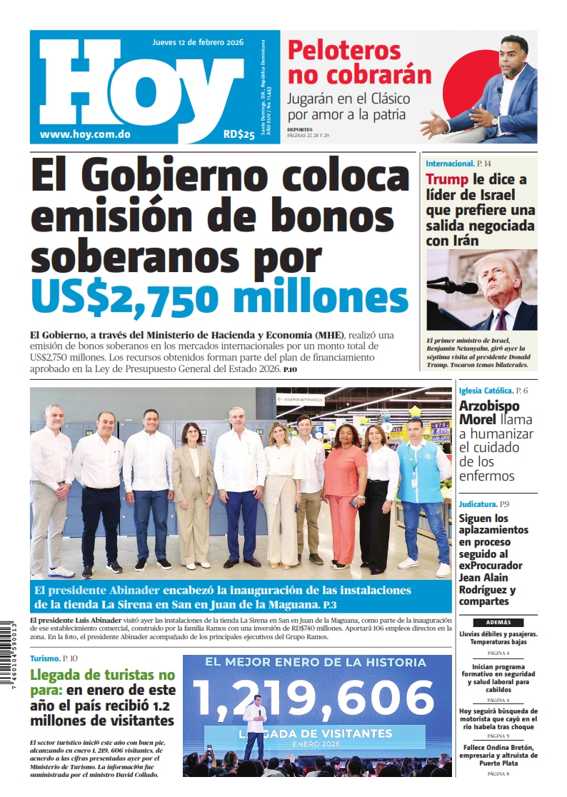 Portada Periódico Hoy, Jueves 12, Febrero, 2026