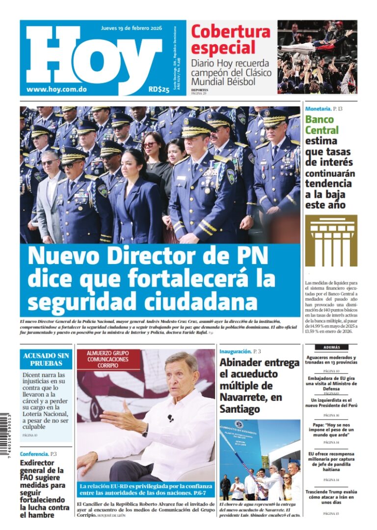 Portada Periódico Hoy, Jueves 19, Febrero, 2026