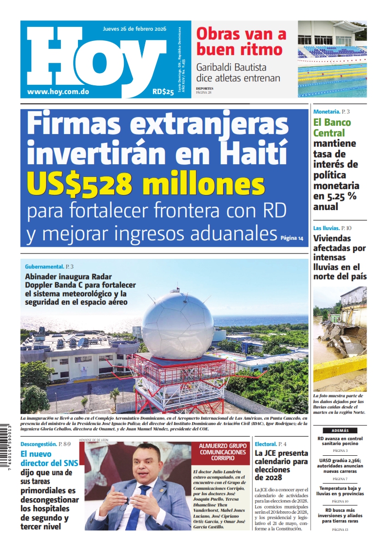 Portada Periódico Hoy, Jueves 26, Febrero, 2026