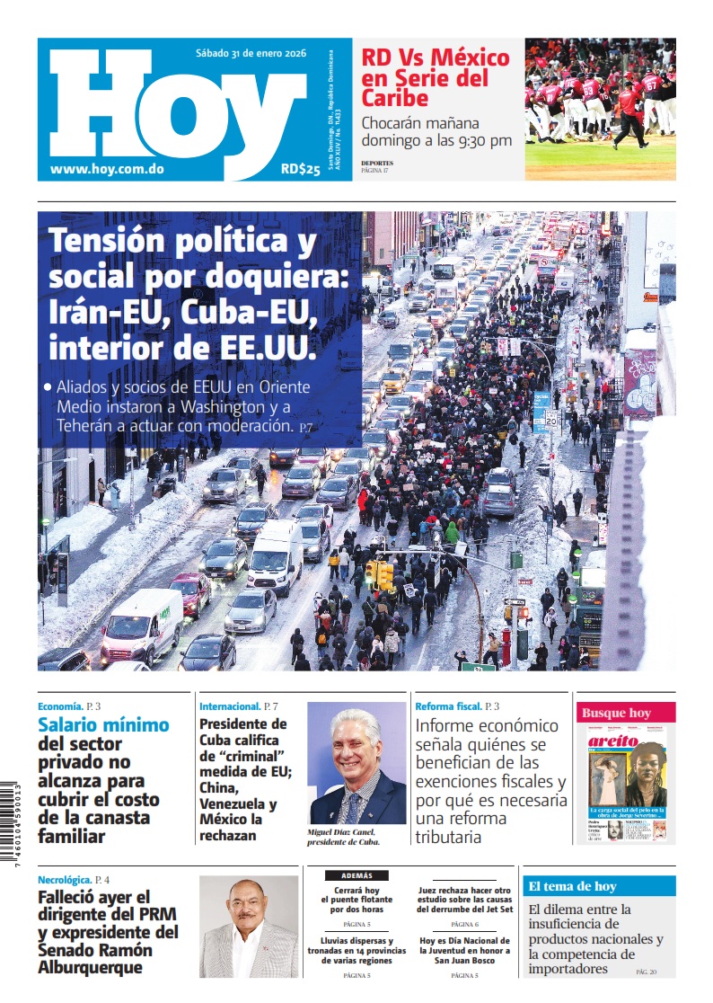 Portada Periódico Hoy, Lunes 02, Febrero, 2026