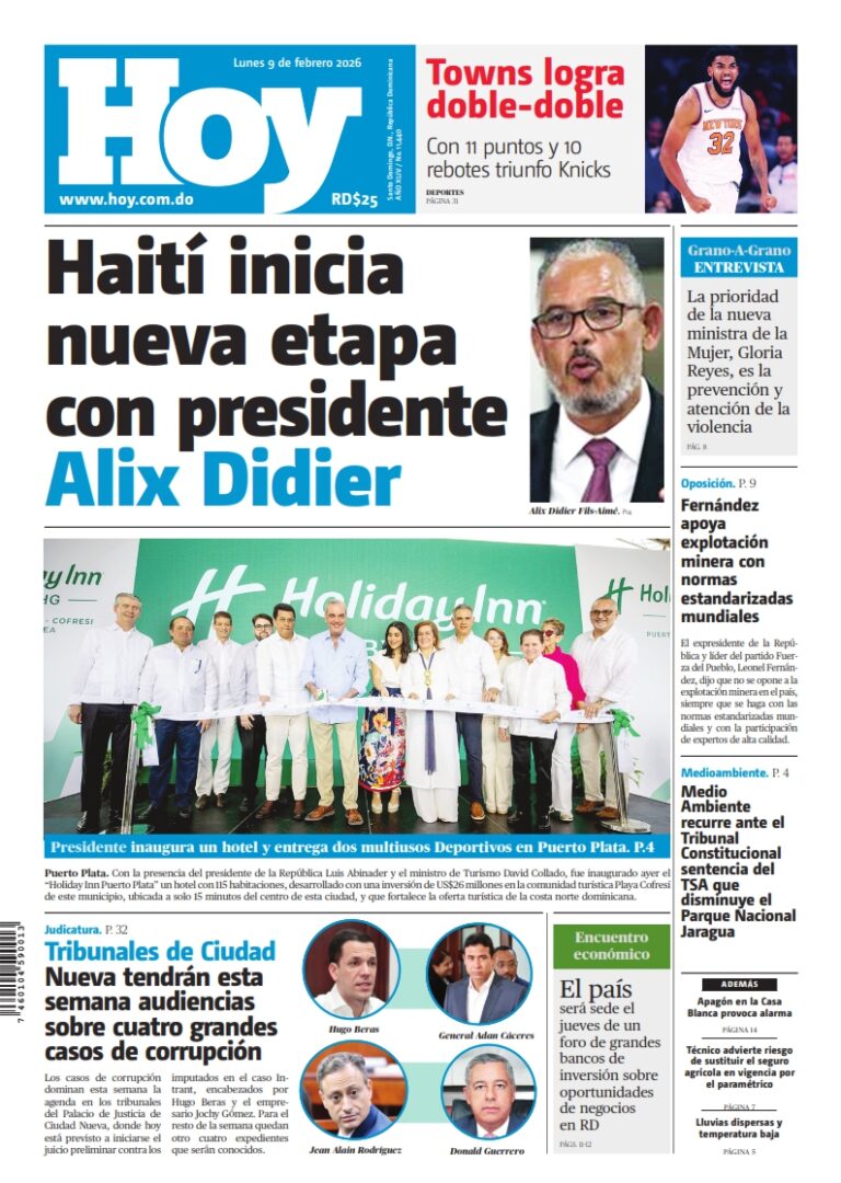 Portada Periódico Hoy, Lunes 09, Febrero, 2026