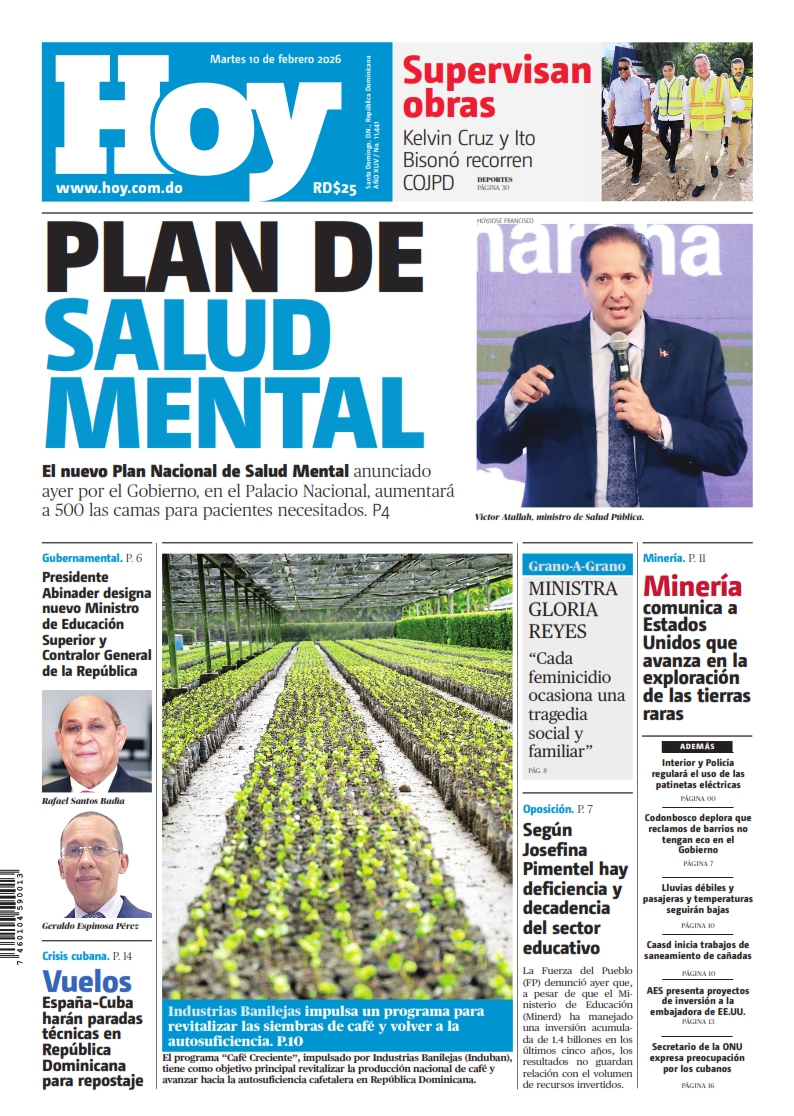 Portada Periódico Hoy, Martes 10, Febrero, 2026