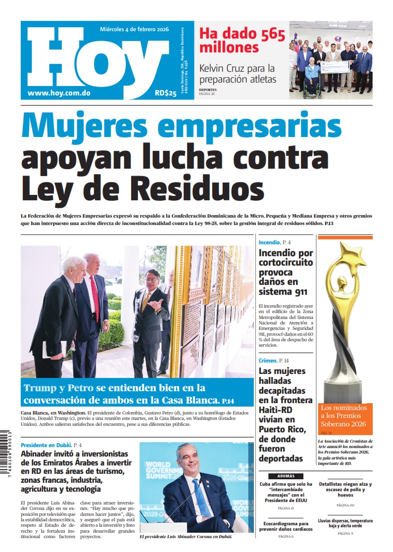 Portada Periódico Hoy, Miércoles 04, Febrero, 2026_001