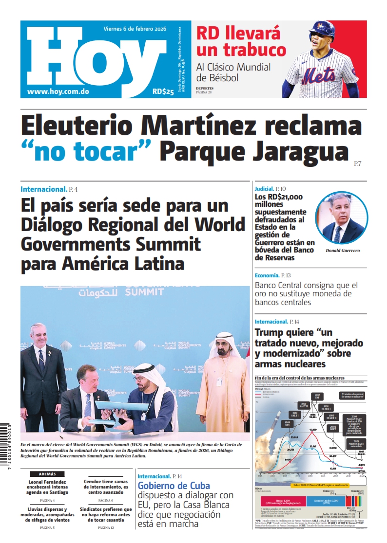 Portada Periódico Hoy, Viernes 06, Febrero, 2026