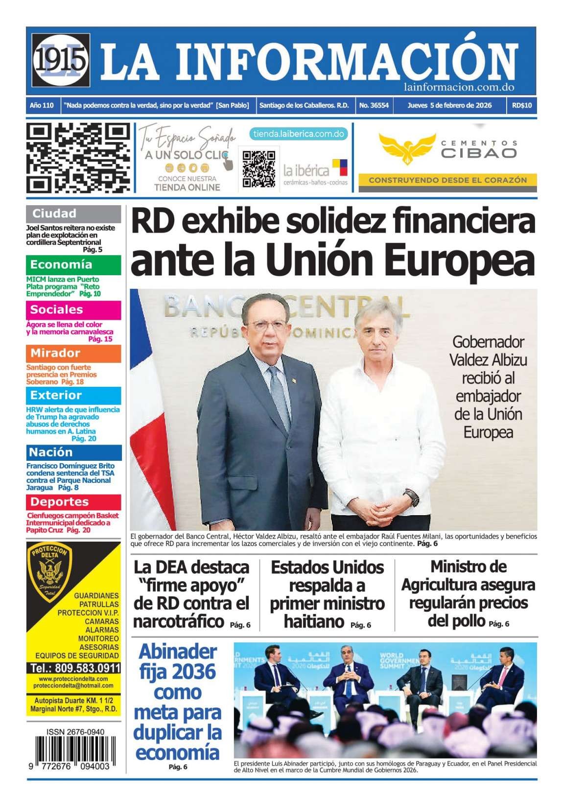 Portada Periódico La Información, Jueves 05, Febrero, 2026