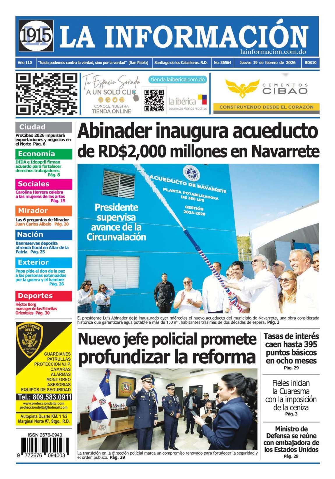 Portada Periódico La Información, Jueves 19, Febrero, 2026