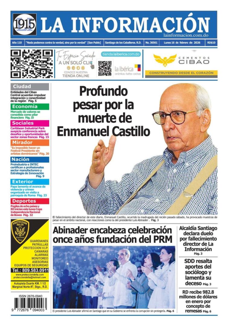 Portada Periódico La Información, Lunes 16, Febrero, 2026