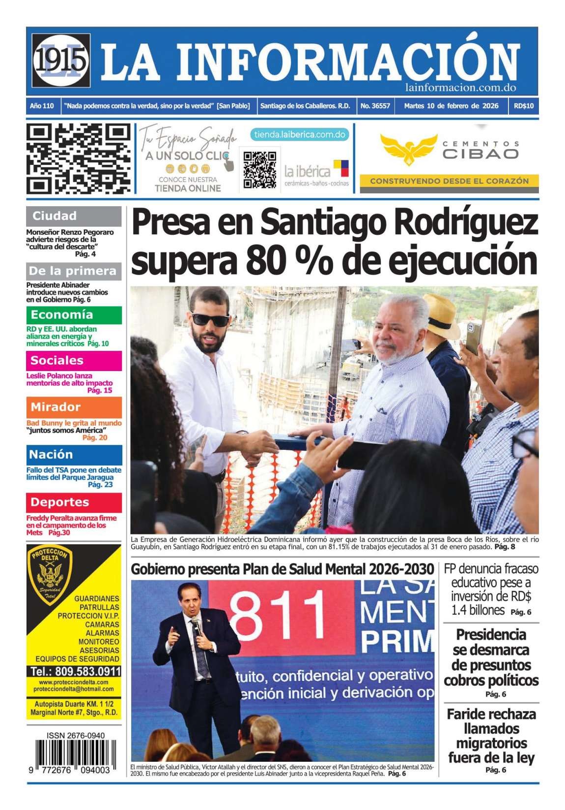 Portada Periódico La Información, Martes 10, Febrero, 2026
