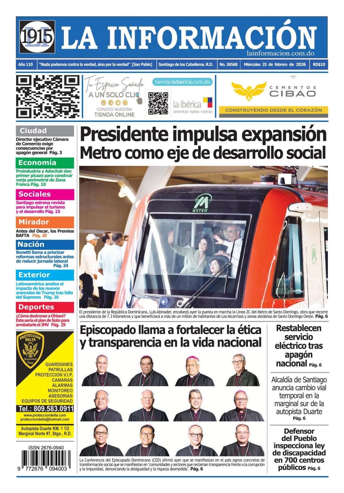 Portada Periódico La Información, Miércoles 25, Febrero, 2026