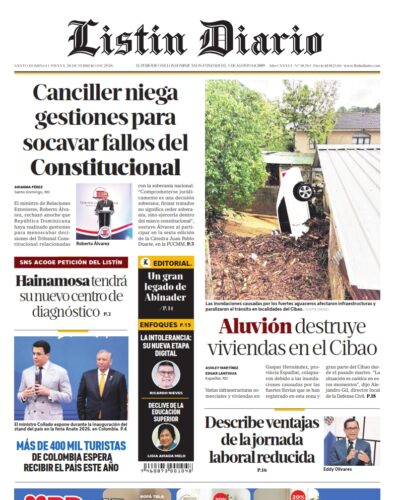 Portada Periódico Listín Diario, Jueves 26, Febrero, 2026