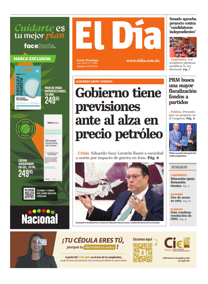 Portada Periódico El Día, Jueves 12, Marzo, 2026