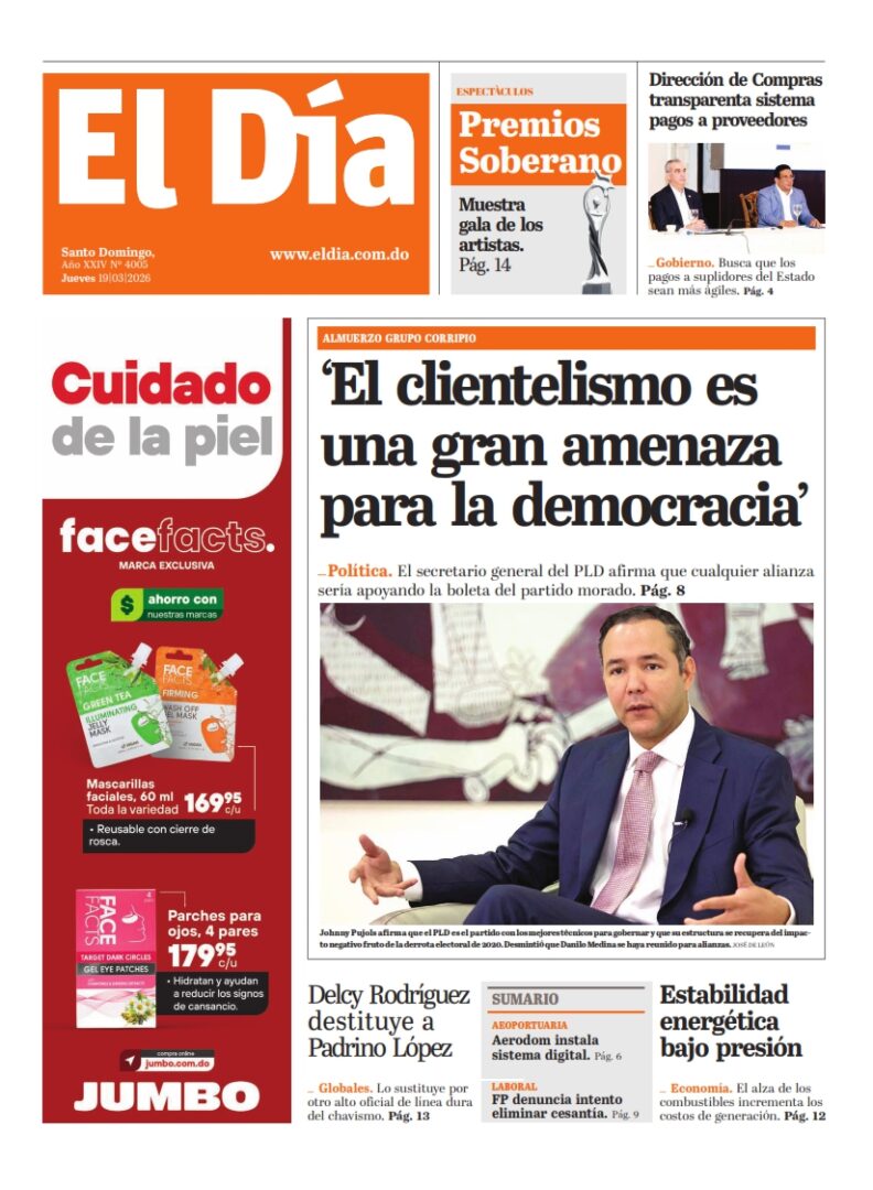 Portada Periódico El Día, Jueves 19, Marzo, 2026