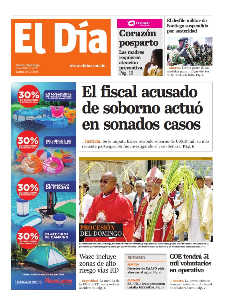 Portada Periódico El Día, Lunes 30, Marzo 2026