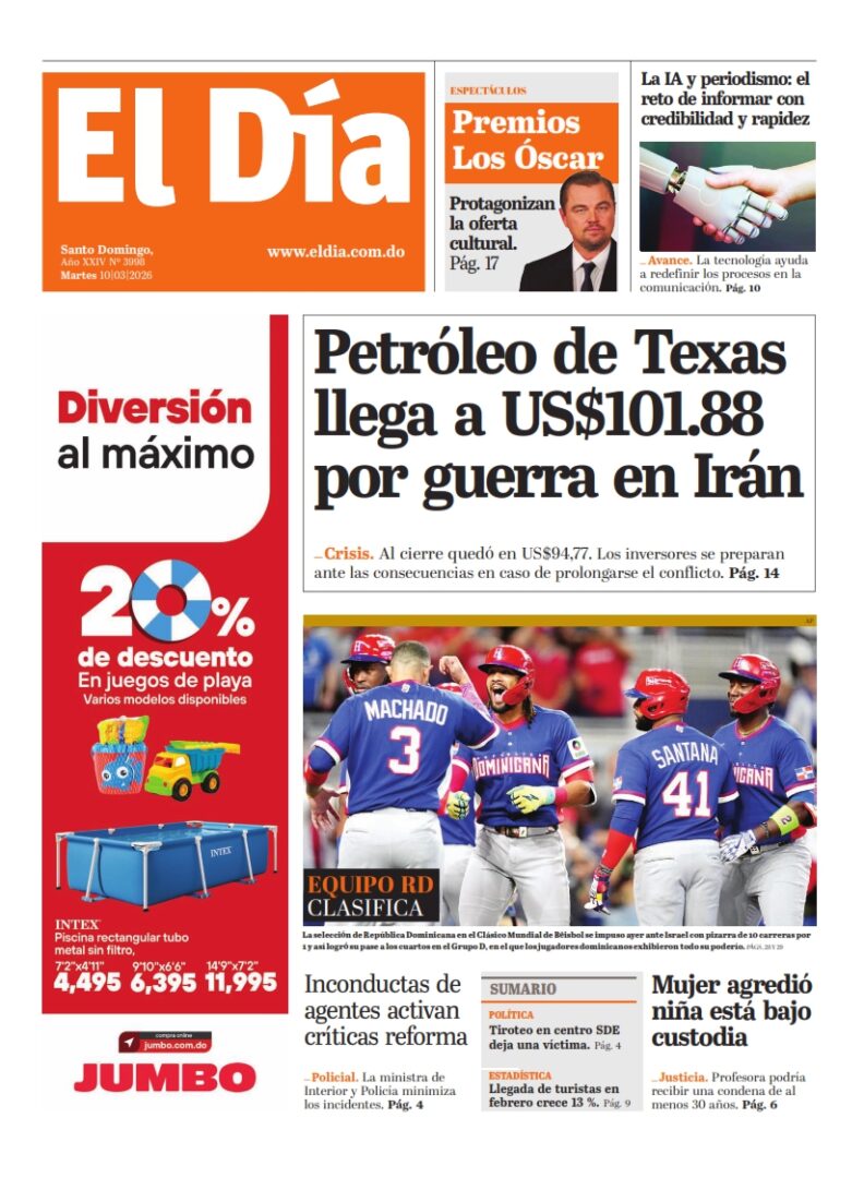 Portada Periódico El Día, Martes 10, Marzo, 2026