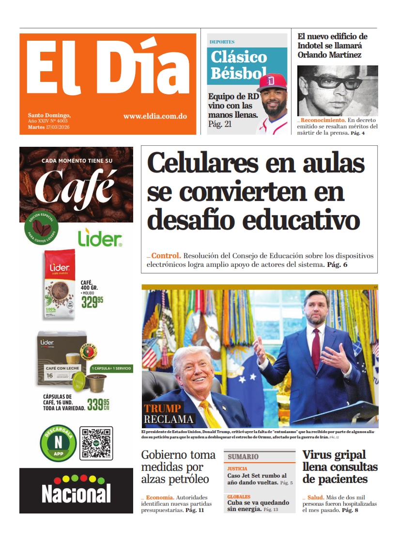 Portada Periódico El Día, Martes 17, Marzo, 2026