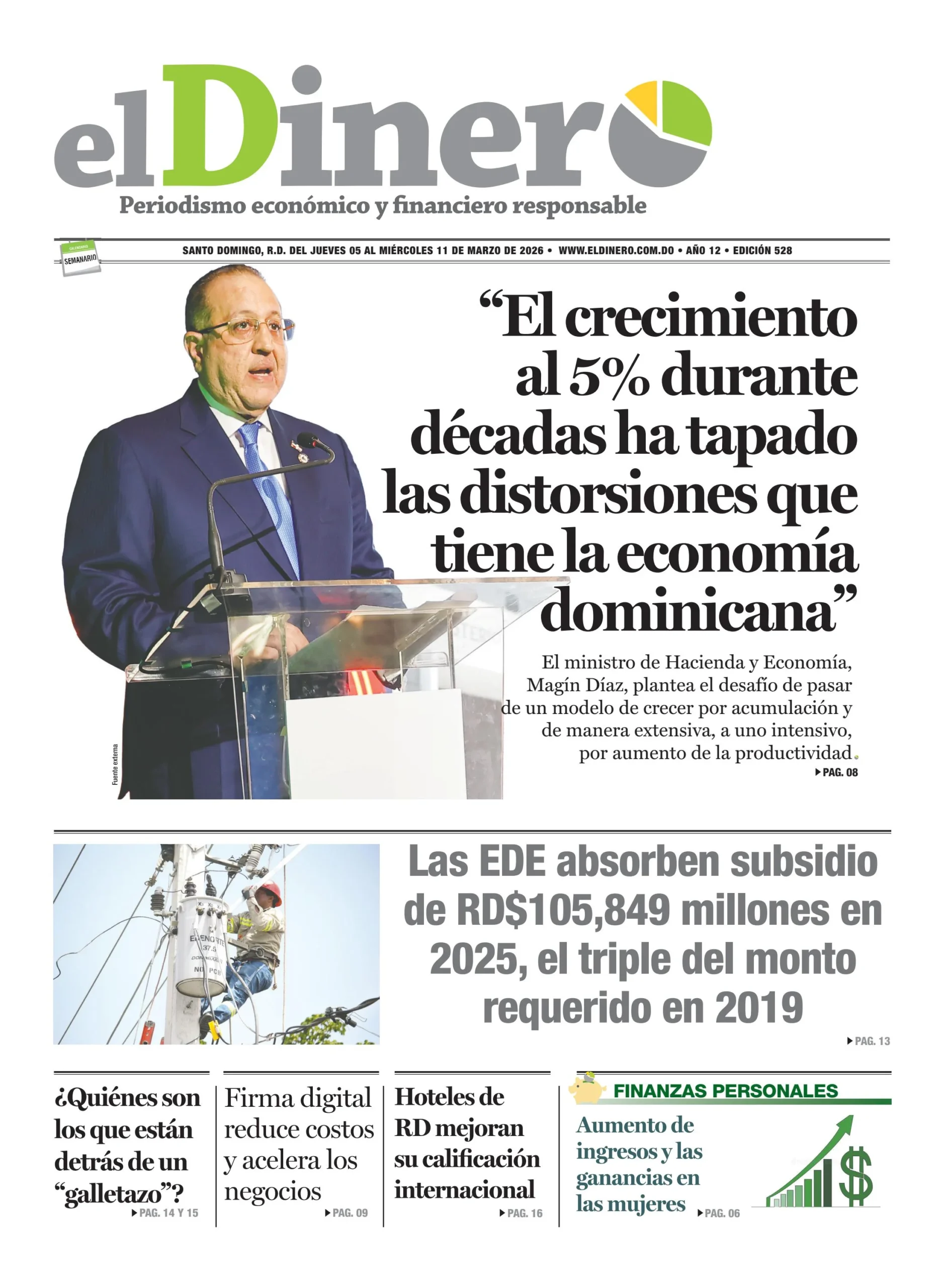 Portada Periódico El Dinero, Jueves 05, Marzo, 2026