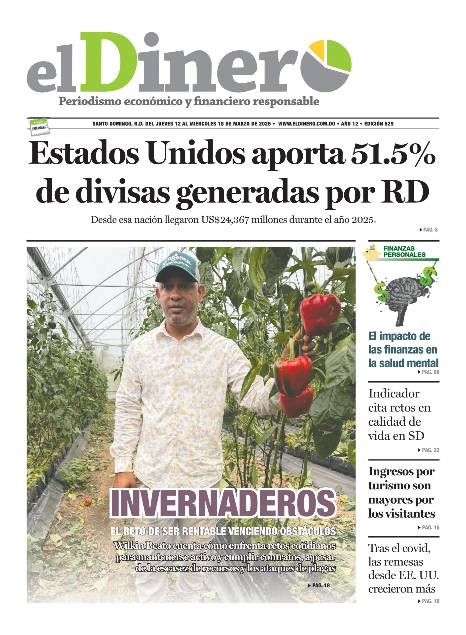 Portada Periódico El Dinero, Jueves 12, Marzo, 2026