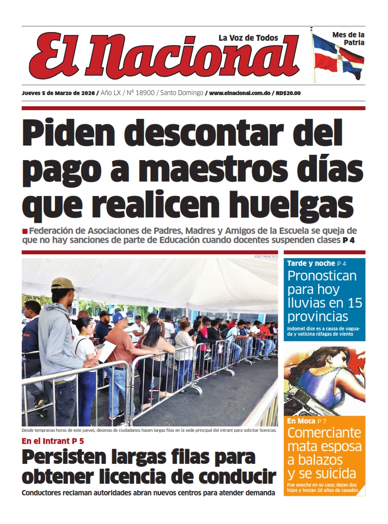 Portada Periódico El Nacional, Jueves 05, Marzo, 2026