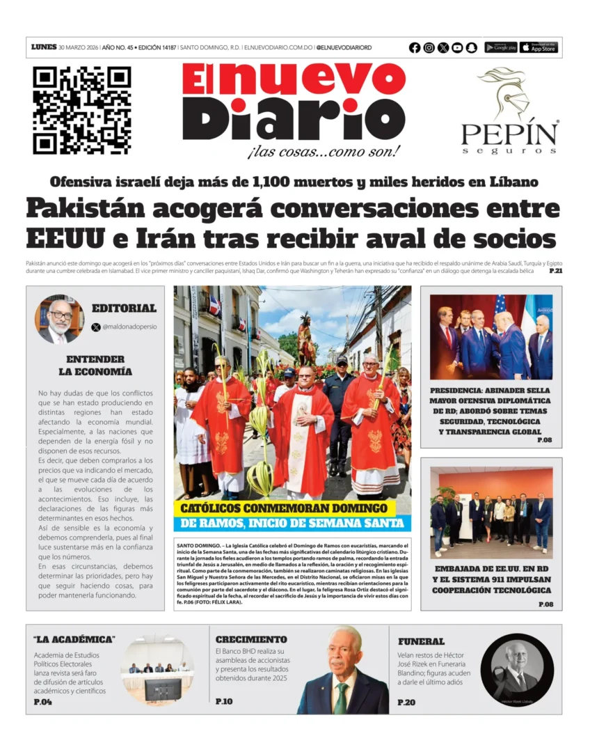 Portada Periódico El Nuevo Diario, Lunes 30, Marzo 2026