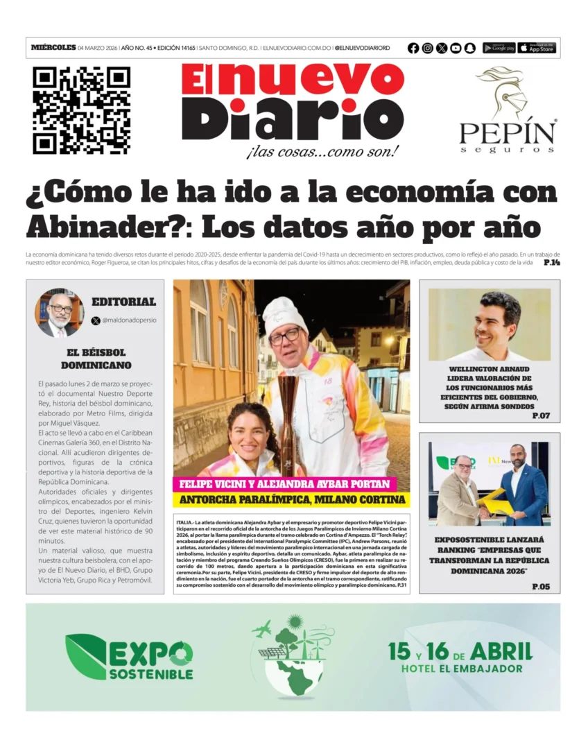 Portada Periódico El Nuevo Diario, Miércoles 04, Marzo, 2026