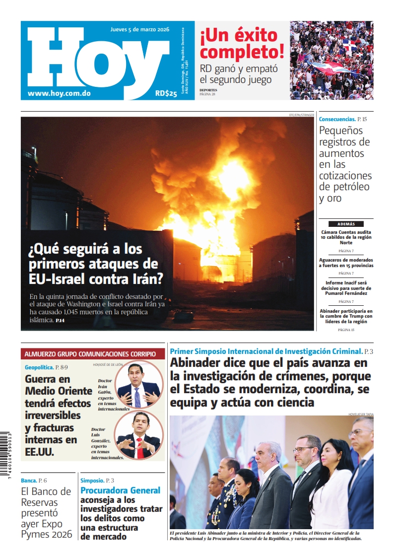 Portada Periódico Hoy, Jueves 05, Marzo, 2026