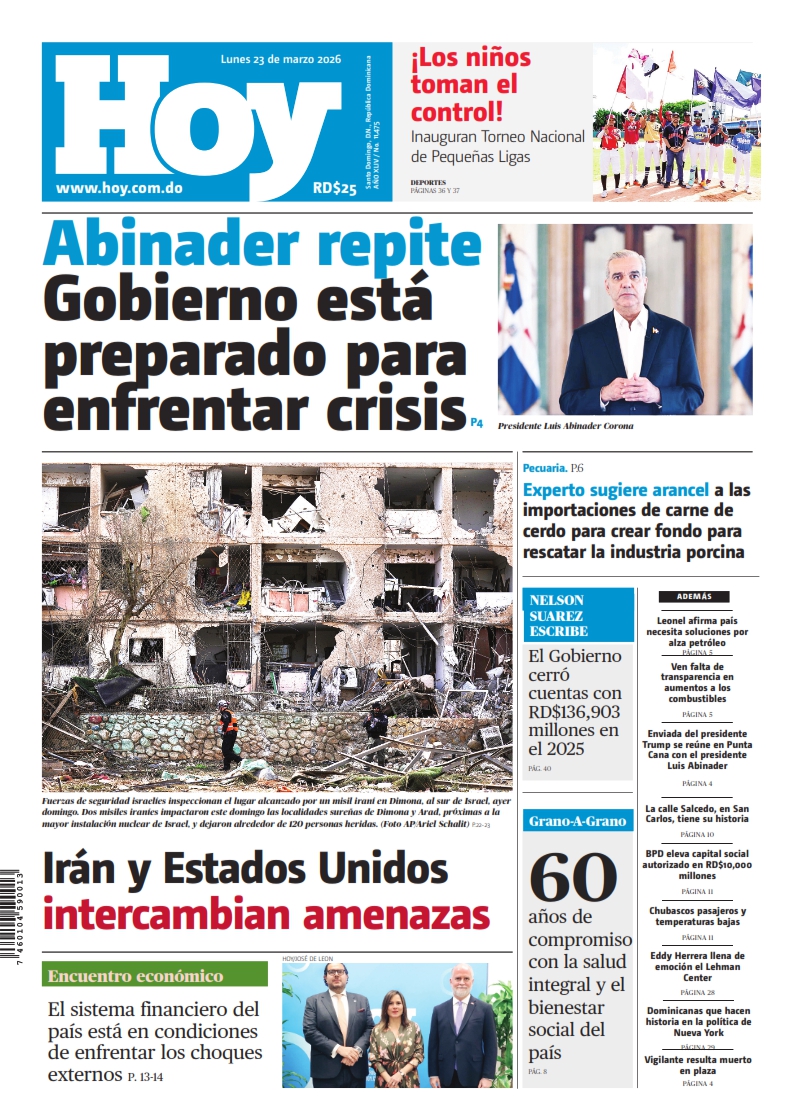 Portada Periódico Hoy, Lunes 23, Marzo, 2026