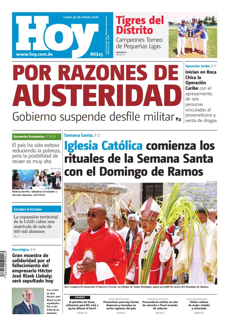 Portada Periódico Hoy, Lunes 30, Marzo 2026