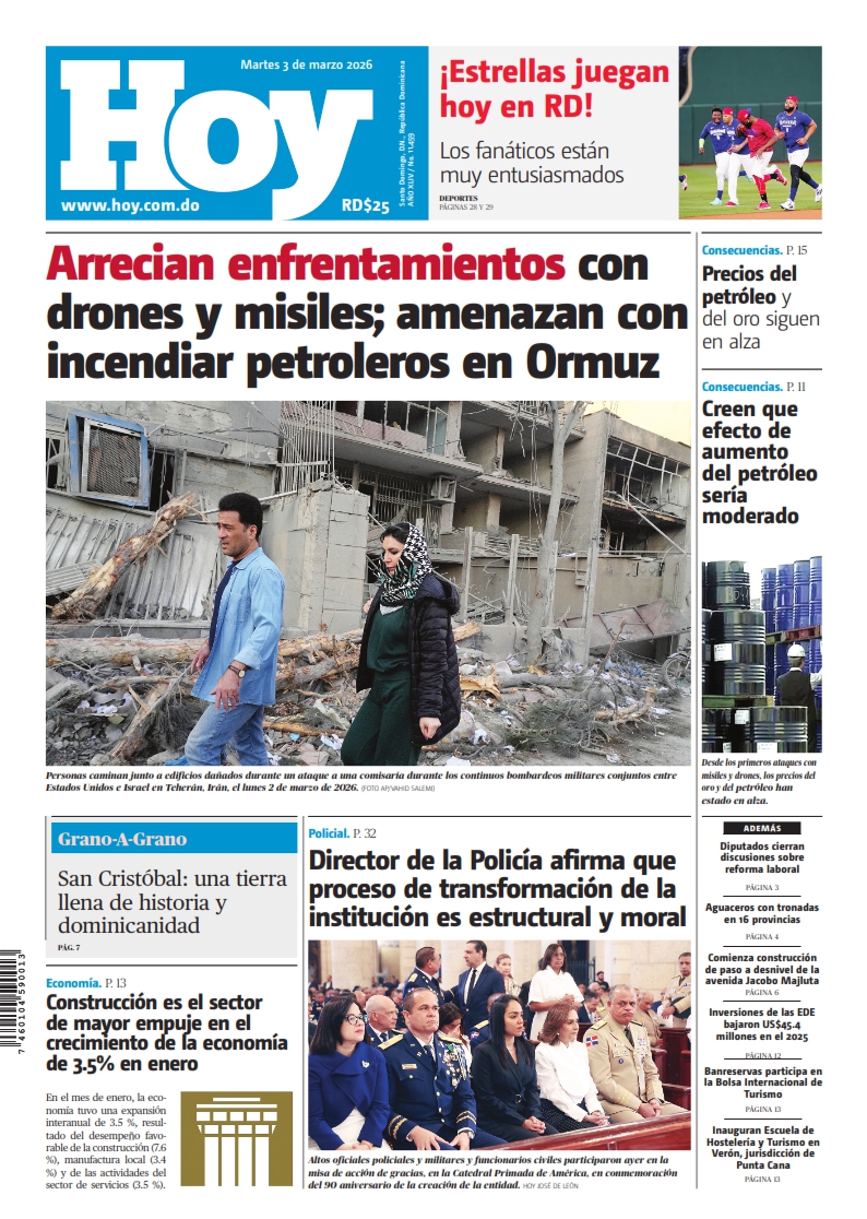 Portada Periódico Hoy, Martes 03, Marzo, 2026
