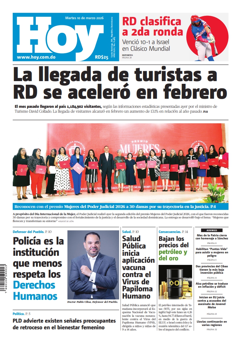 Portada Periódico Hoy, Martes 10, Marzo, 2026