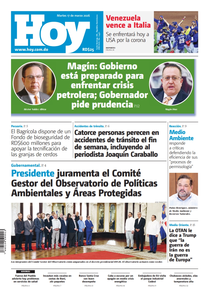 Portada Periódico Hoy, Martes 17, Marzo, 2026