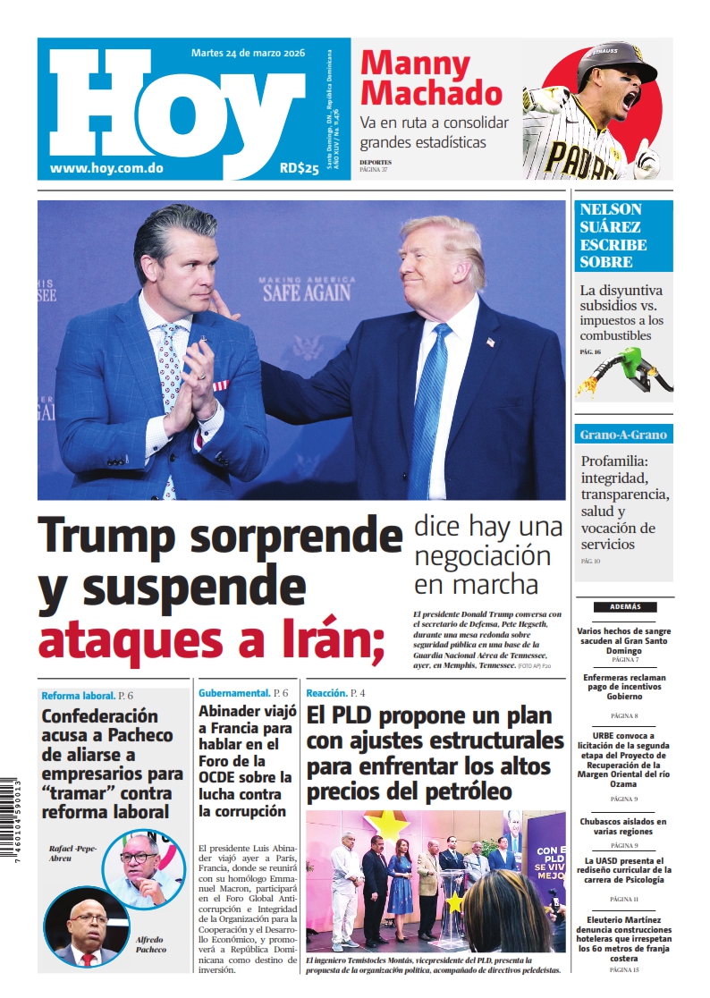 Portada Periódico Hoy, Martes 24, Marzo, 2026