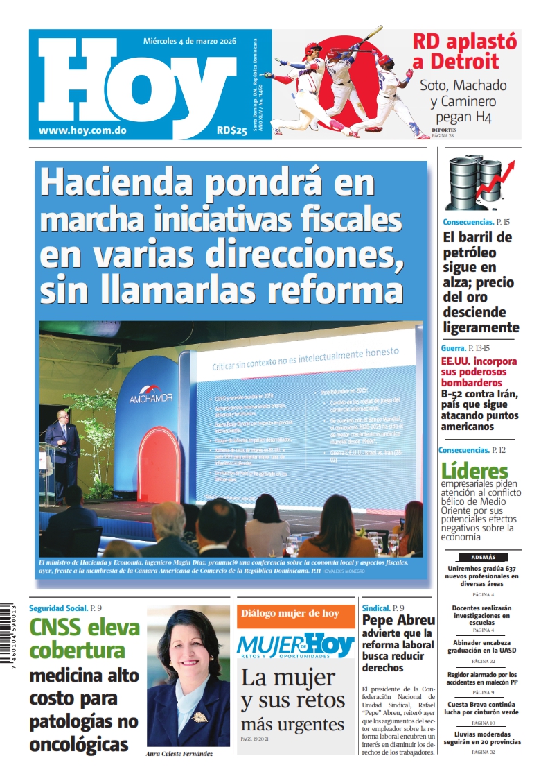 Portada Periódico Hoy, Miércoles 04, Marzo, 2026