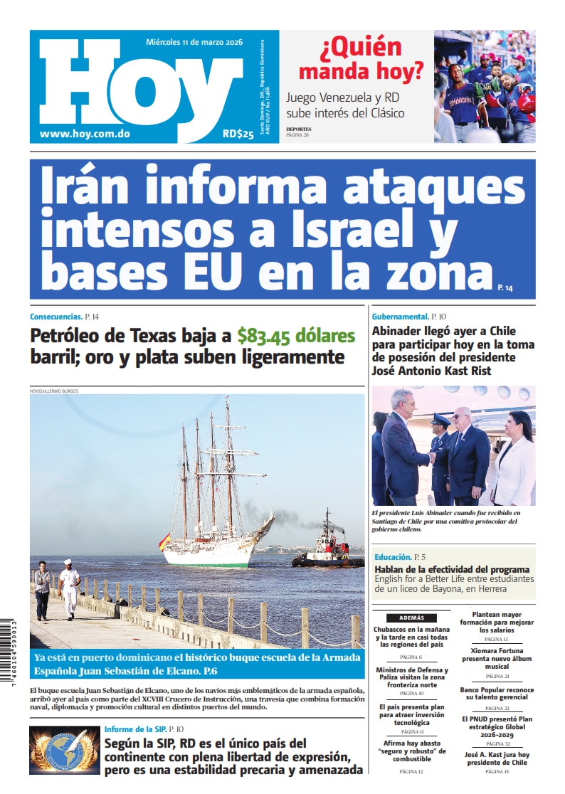Portada Periódico Hoy, Miércoles 11, Marzo, 2026