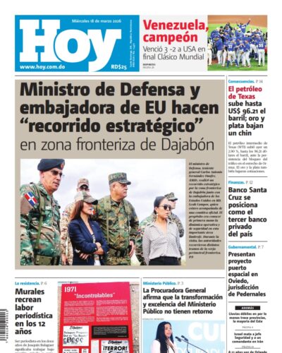 Portada Periódico Hoy, Miércoles 18, Marzo, 2026