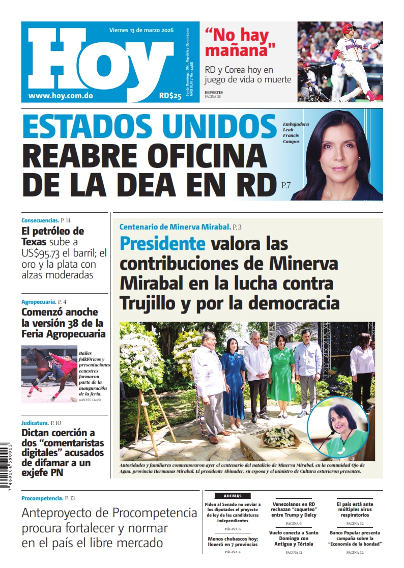 Portada Periódico Hoy, Viernes 13, Marzo, 2026