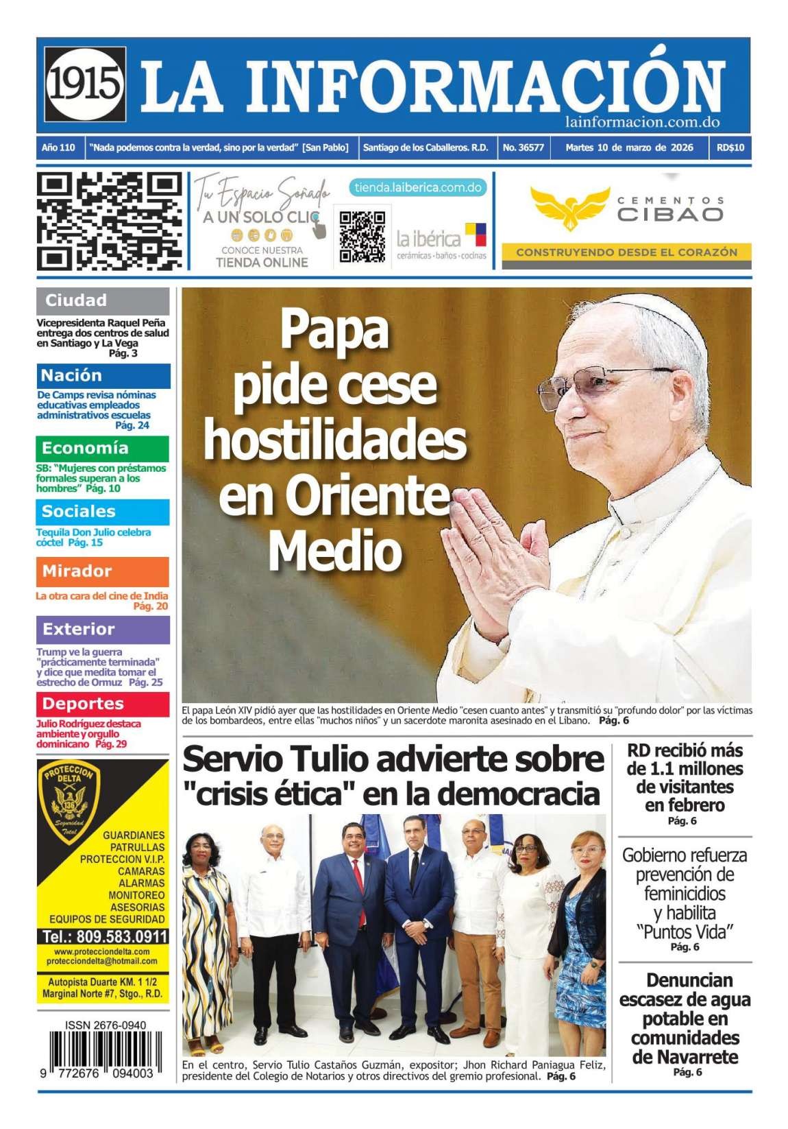 Portada Periódico La Información, Martes 10, Marzo, 2026