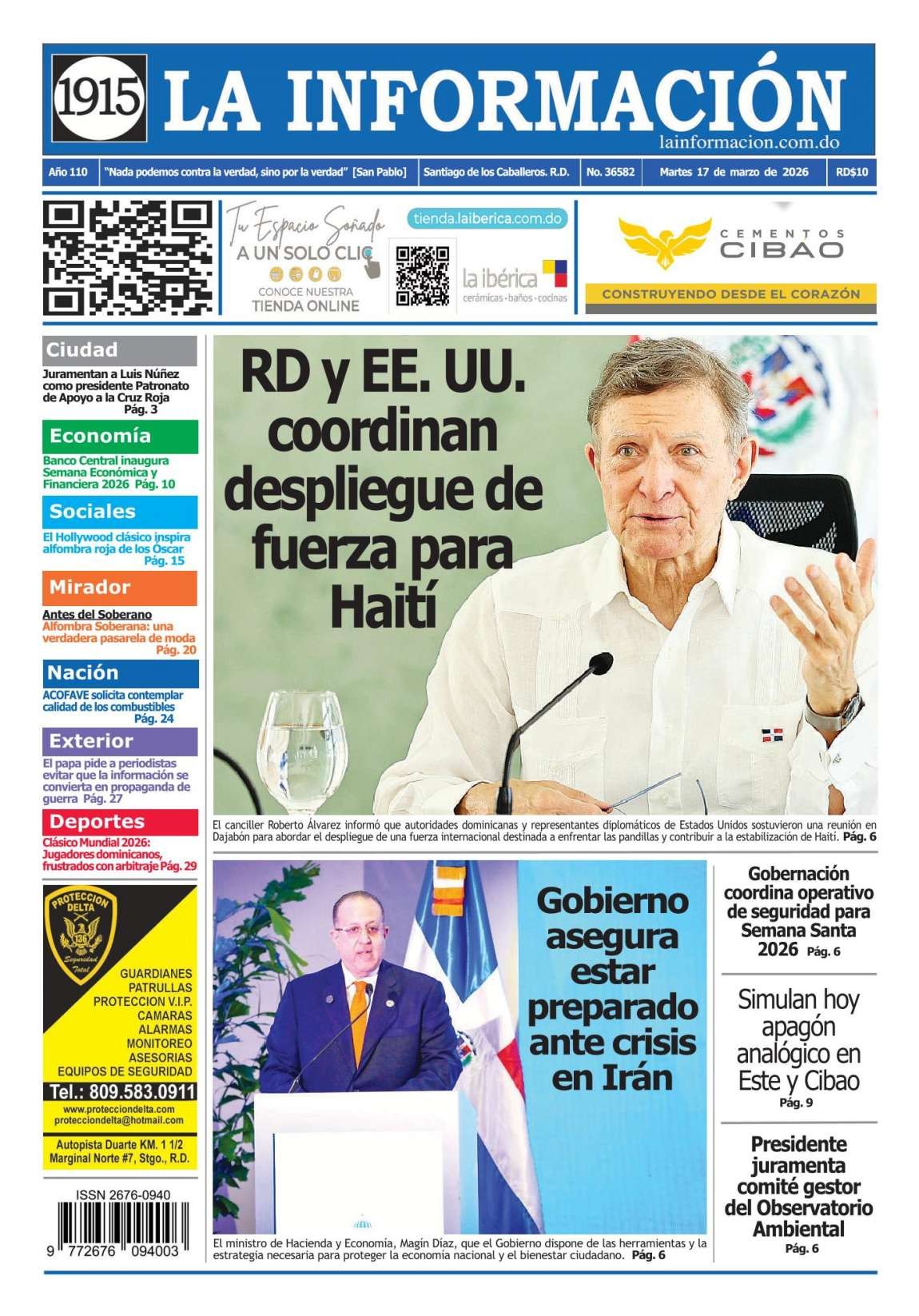 Portada Periódico La Información, Martes 17, Marzo, 2026