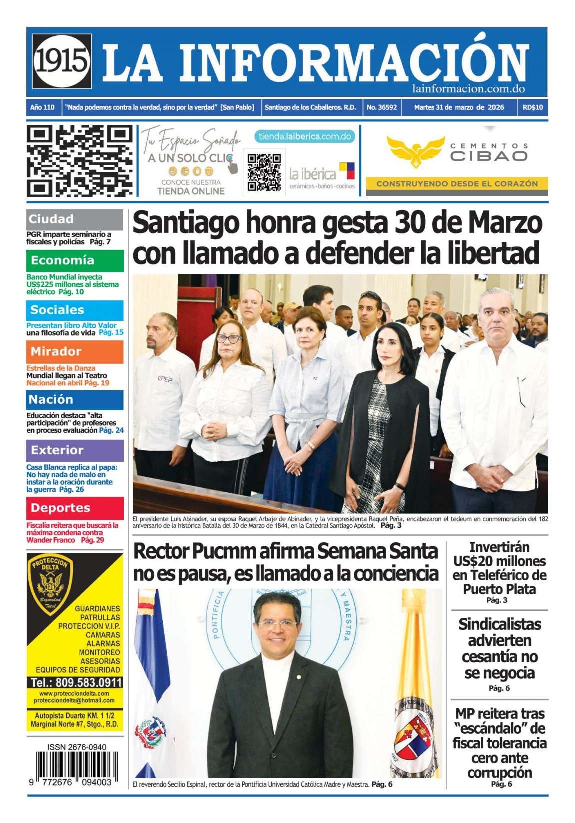 Portada Periódico La Información, Martes 31, Marzo 2026