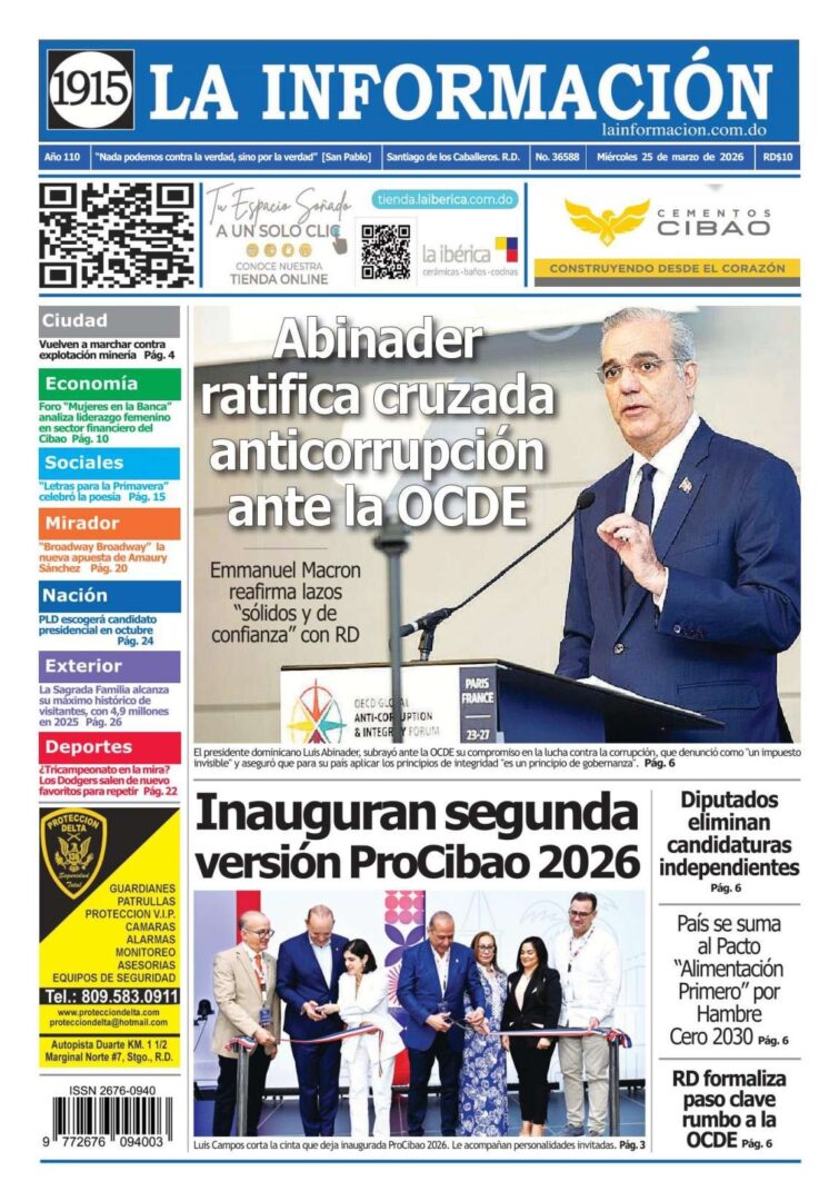 Portada Periódico La Información, Miércoles 25, Marzo, 2026