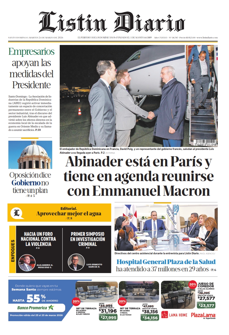 Portada Periódico Listín Diario, Martes 24, Marzo, 2026