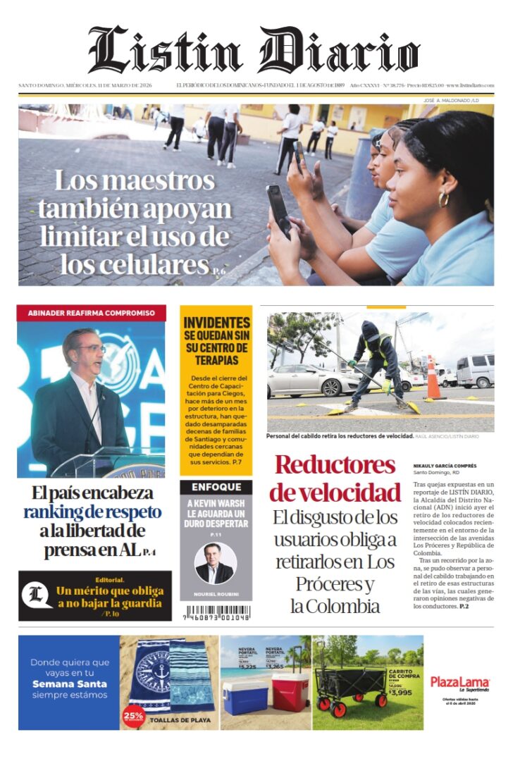 Portada Periódico Listín Diario, Miércoles 11, Marzo, 2026