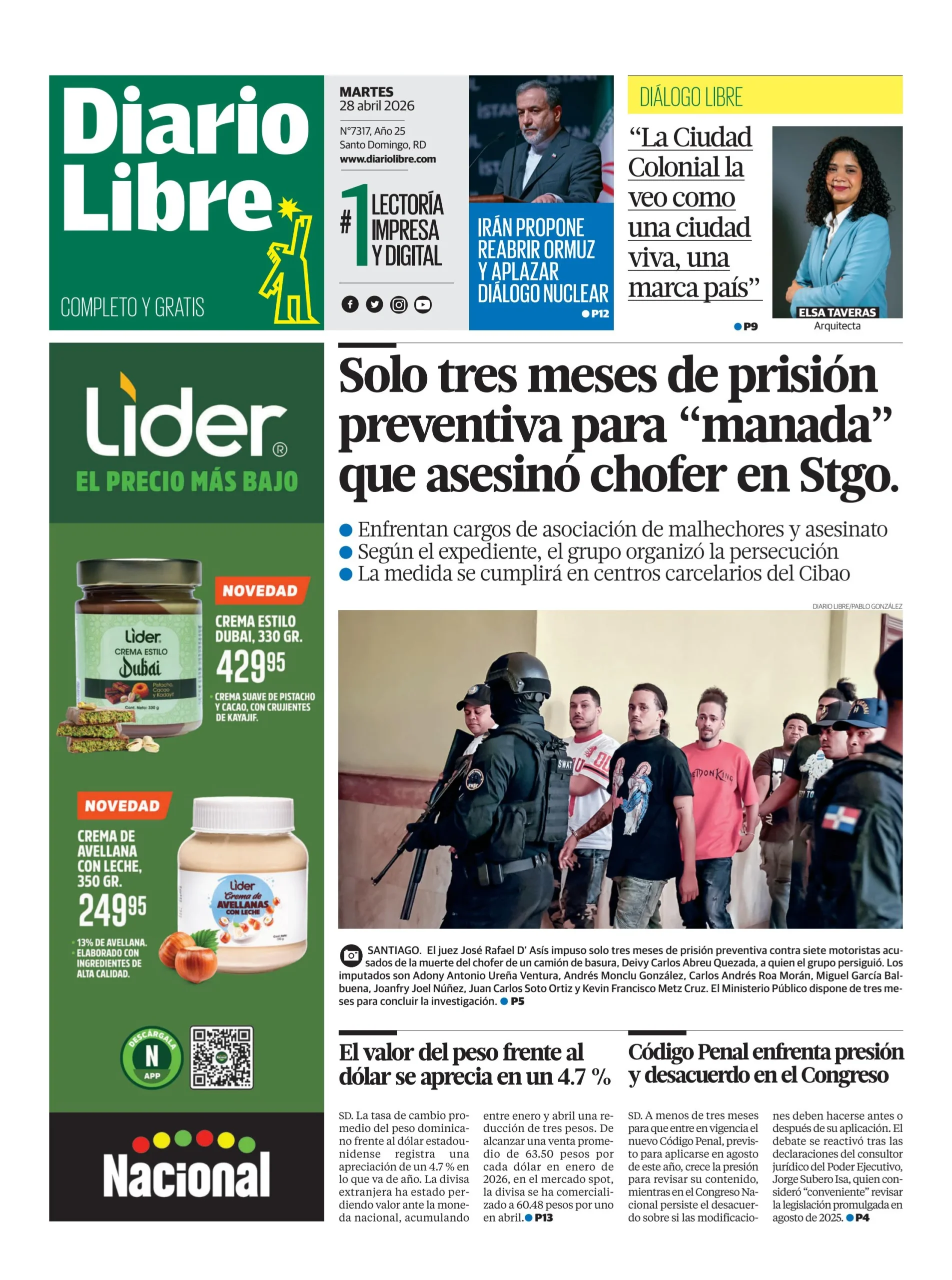 Portada Periódico Diario Libre, Martes 28, Abril 2026