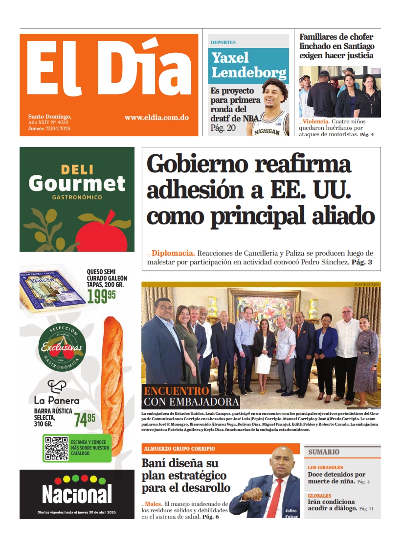 Portada Periódico El Día, Jueves 23, Abril 2026