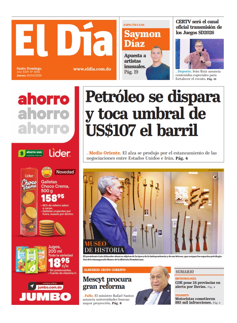 Portada Periódico El Día, Jueves 30, Abril 2026