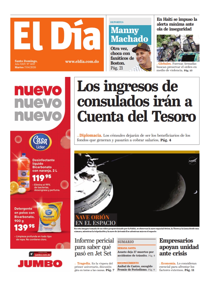 Portada Periódico El Día, Martes 07, Abril 2026