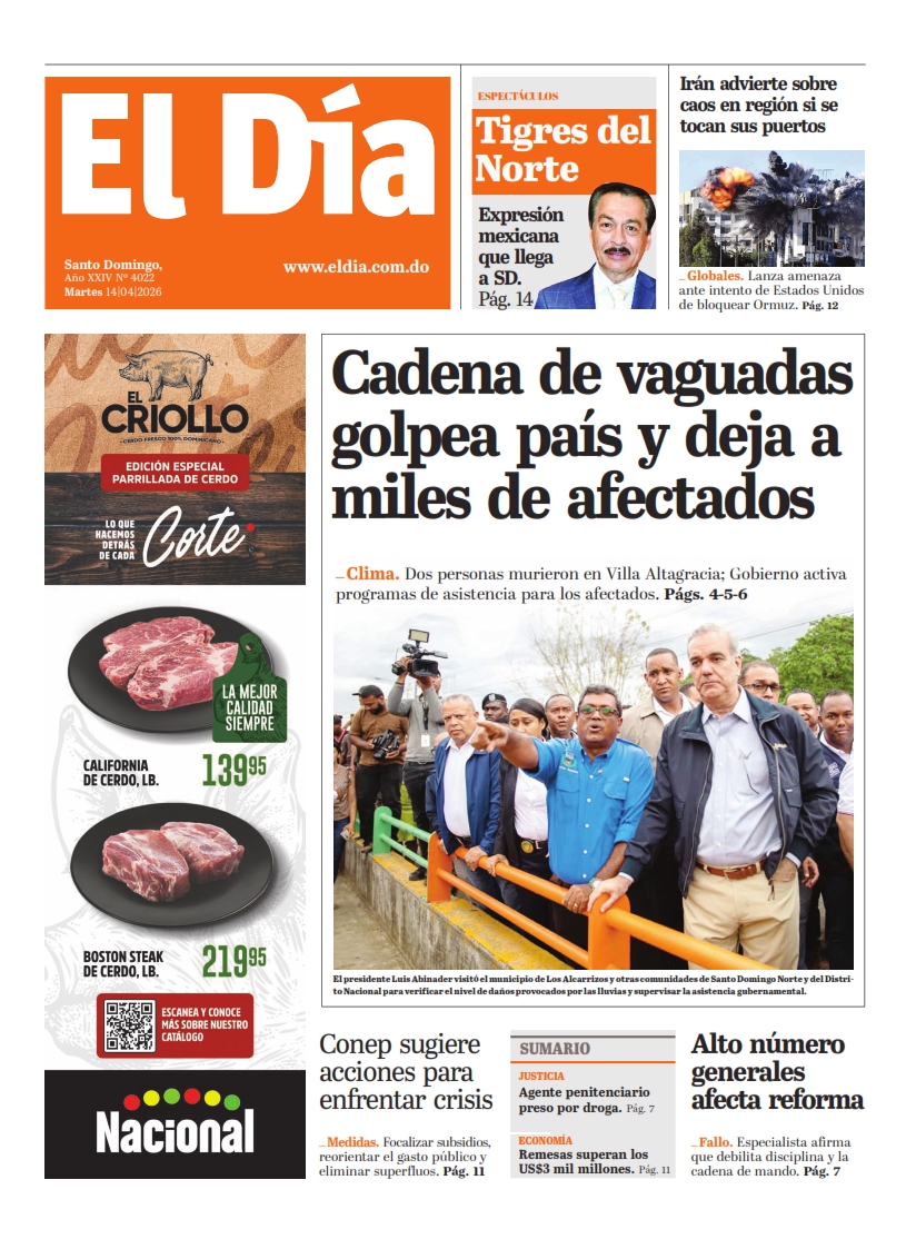 Portada Periódico El Día, Martes 14, Abril 2026